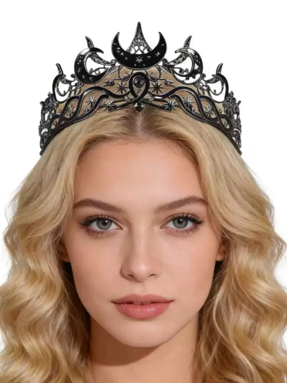 Black Crescent Moon Gothic Tiara Crown - Women Accessories